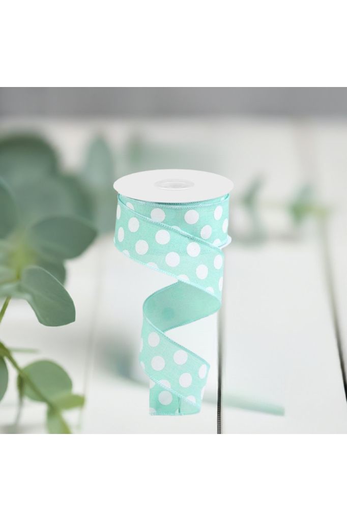 Shop For 1.5" Medium Polka Dot Ribbon: Mint Green (10 Yards) at Michelle's aDOORable Creations