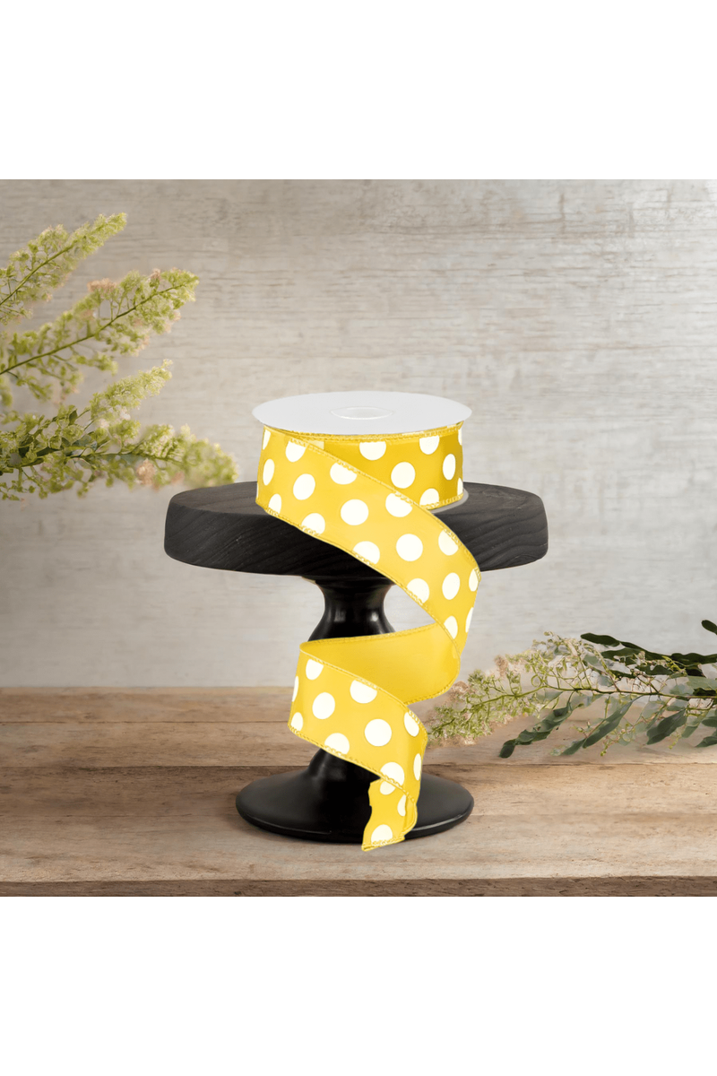 Shop For 1.5" Medium Polka Dot Ribbon: Yellow/White (10 Yards)