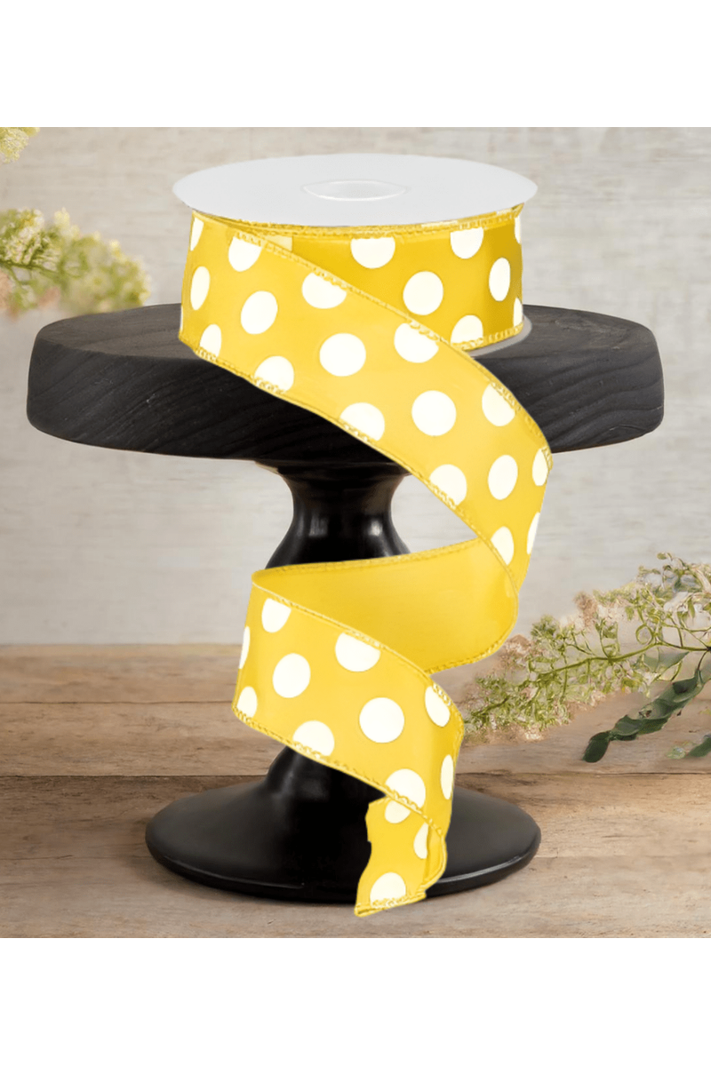 Shop For 1.5" Medium Polka Dot Ribbon: Yellow/White (10 Yards)