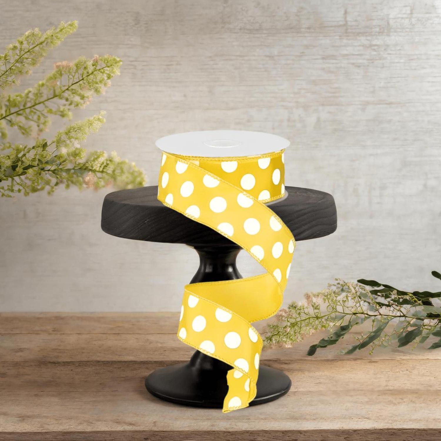 1.5" Medium Polka Dot Ribbon: Yellow/White (10 Yards)