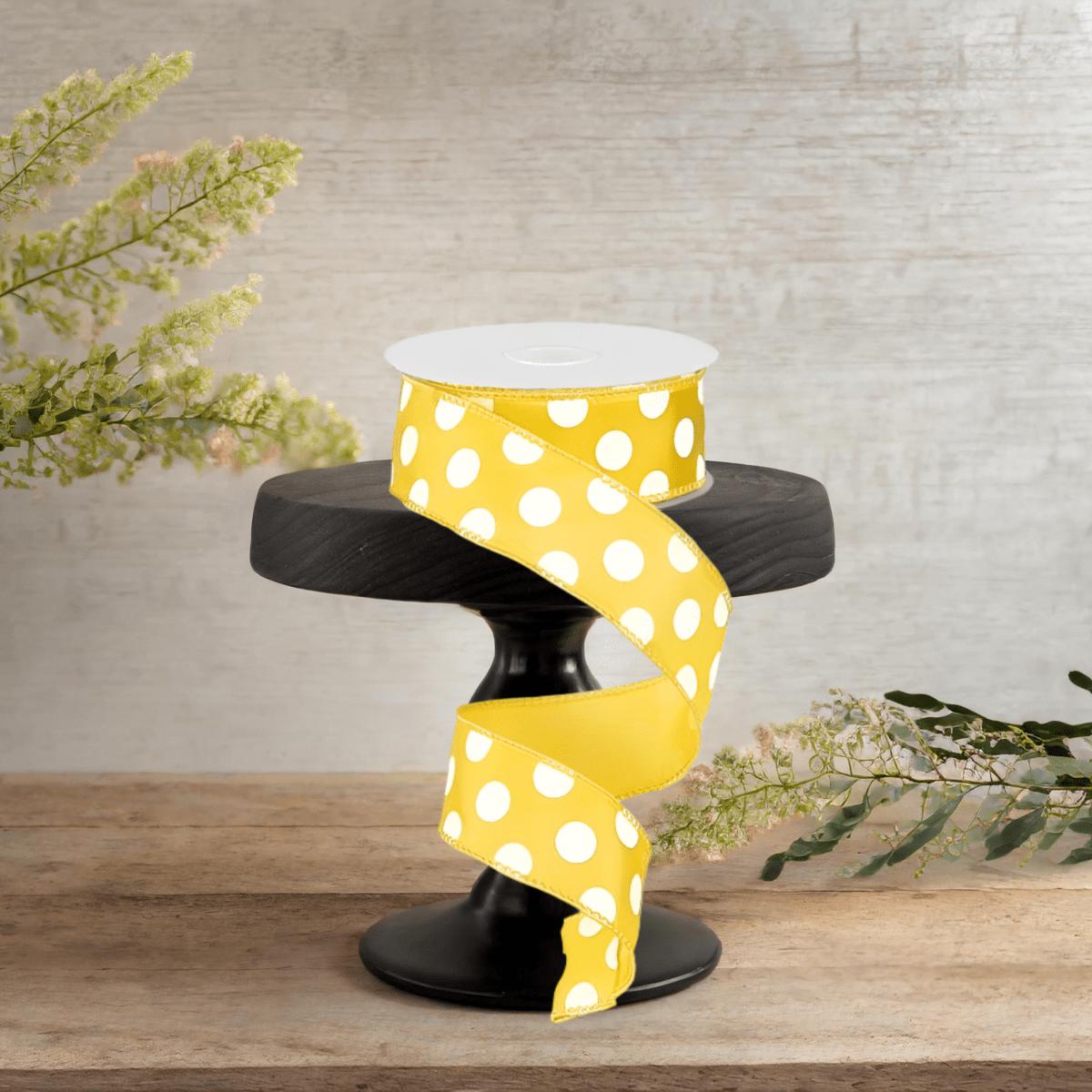 Shop For 1.5" Medium Polka Dot Ribbon: Yellow/White (10 Yards)