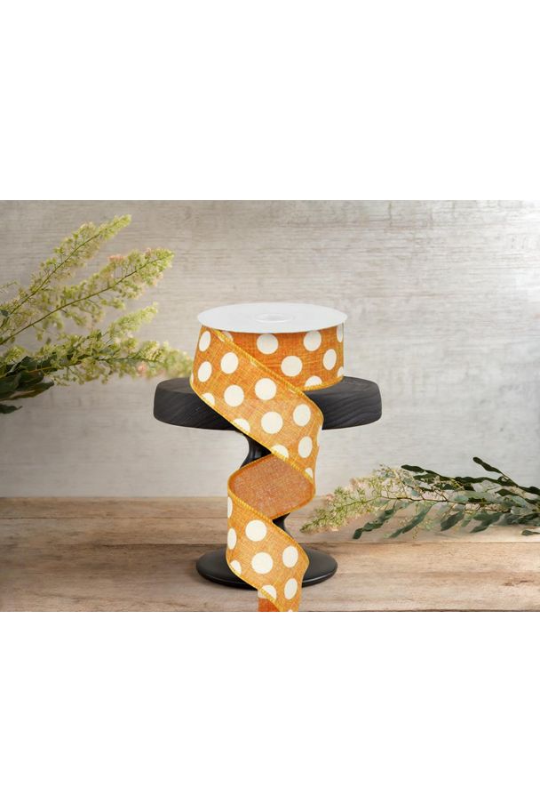 Shop For 1.5" Medium Polka Dots Canvas Ribbon: Orange (10 Yards) at Michelle's aDOORable Creations