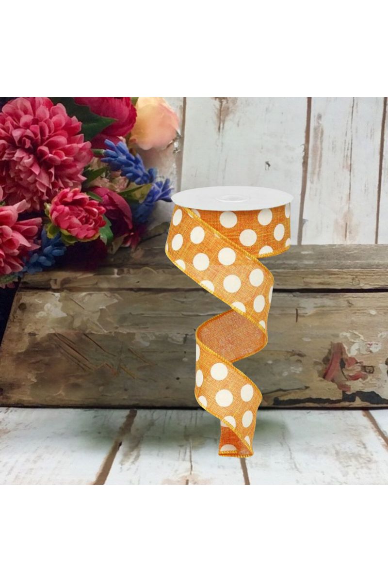 Shop For 1.5" Medium Polka Dots Canvas Ribbon: Orange (10 Yards) at Michelle's aDOORable Creations