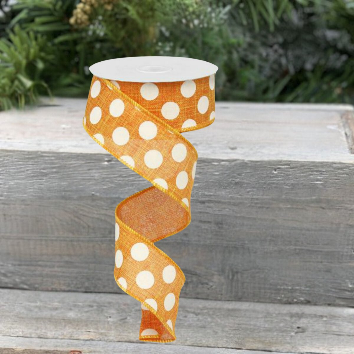 Shop For 1.5" Medium Polka Dots Canvas Ribbon: Orange (10 Yards) at Michelle's aDOORable Creations