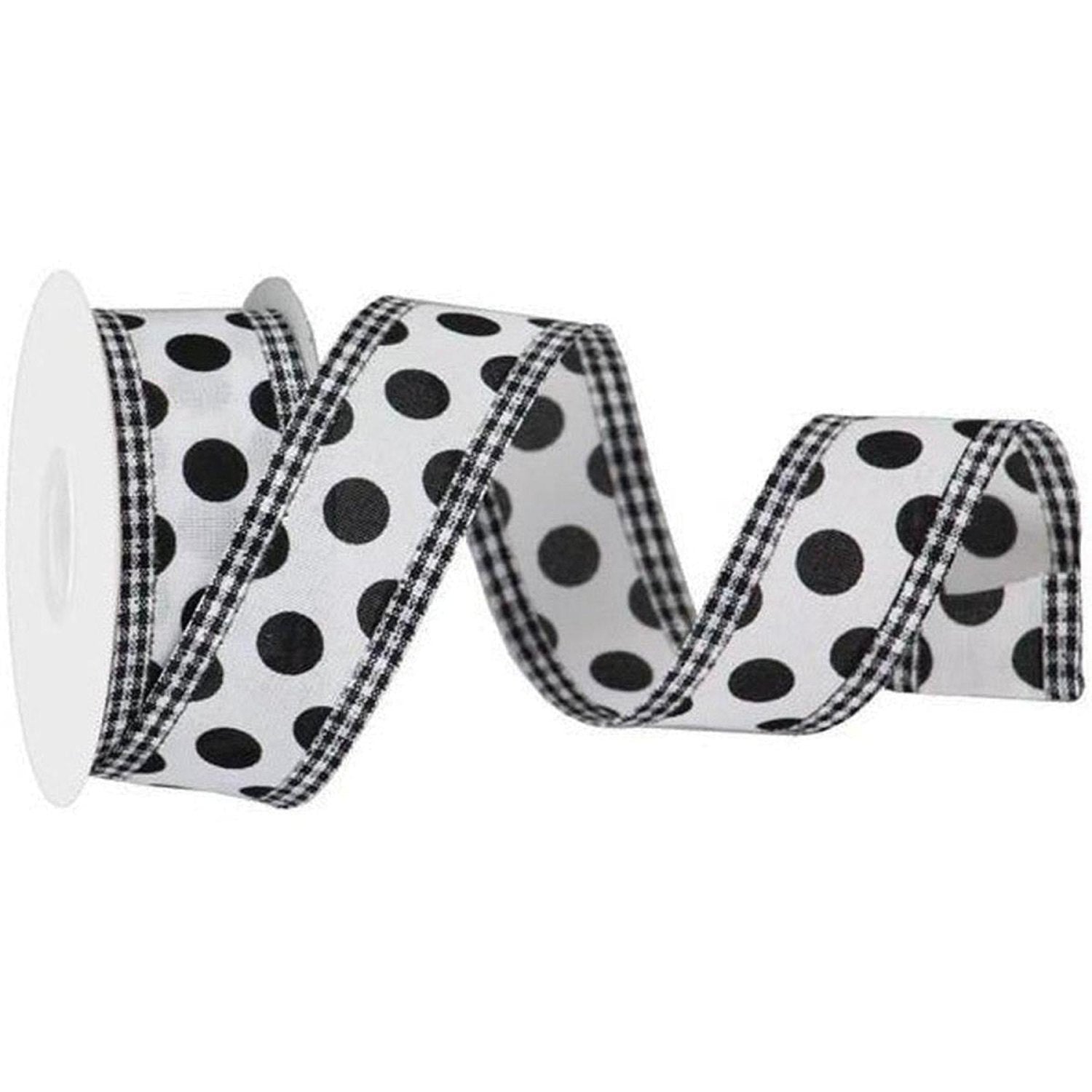 Shop For 1.5" Medium Polka Dots Gingham Edge: White & Black (10 Yards)