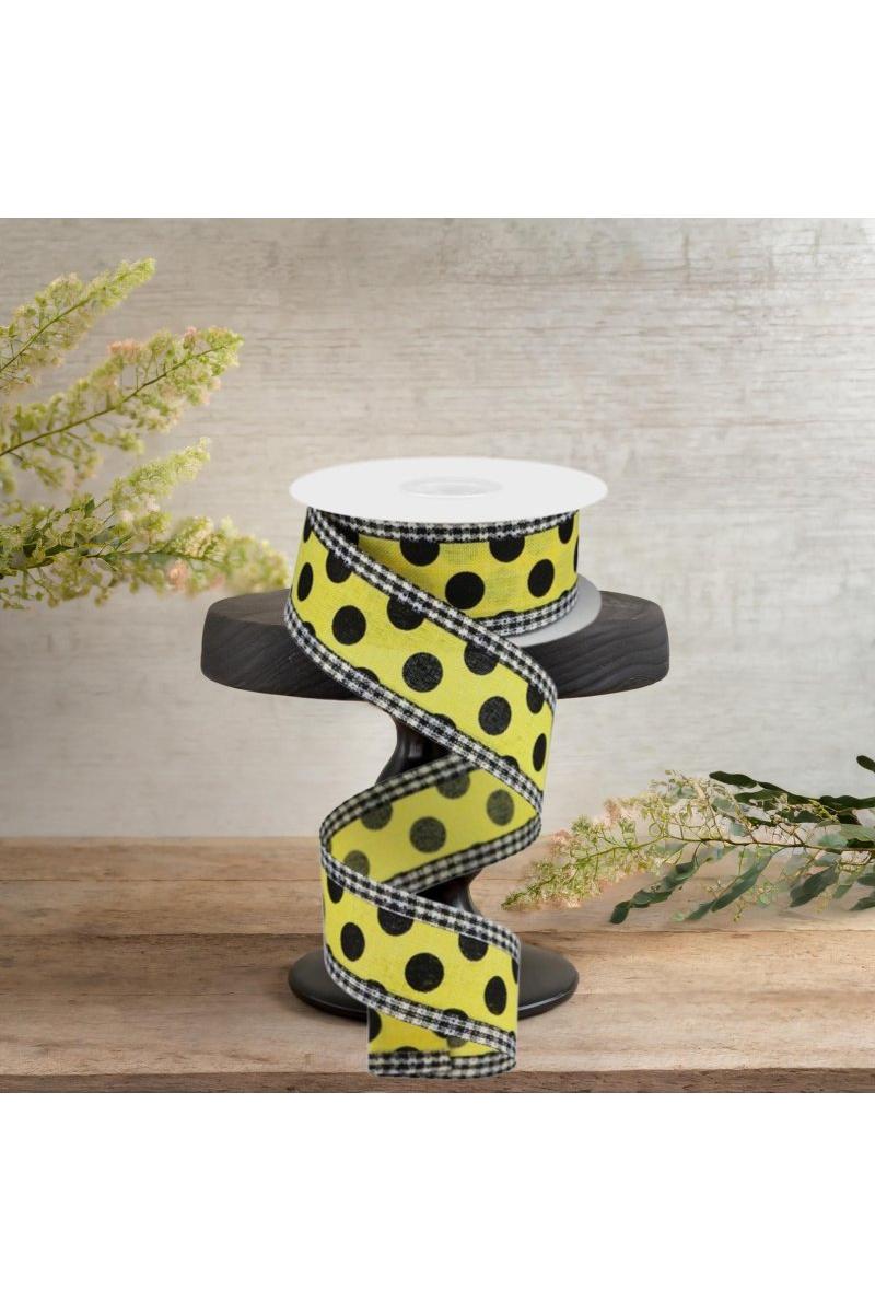 Shop For 1.5" Medium Polka Dots Gingham Edge: Yellow & Black (10 Yards)