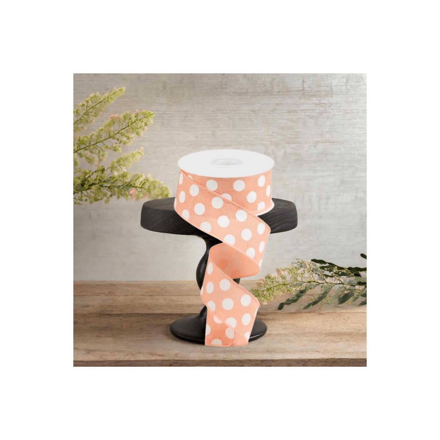 1.5" Medium Polka Dots: Peach & White (10 Yards)