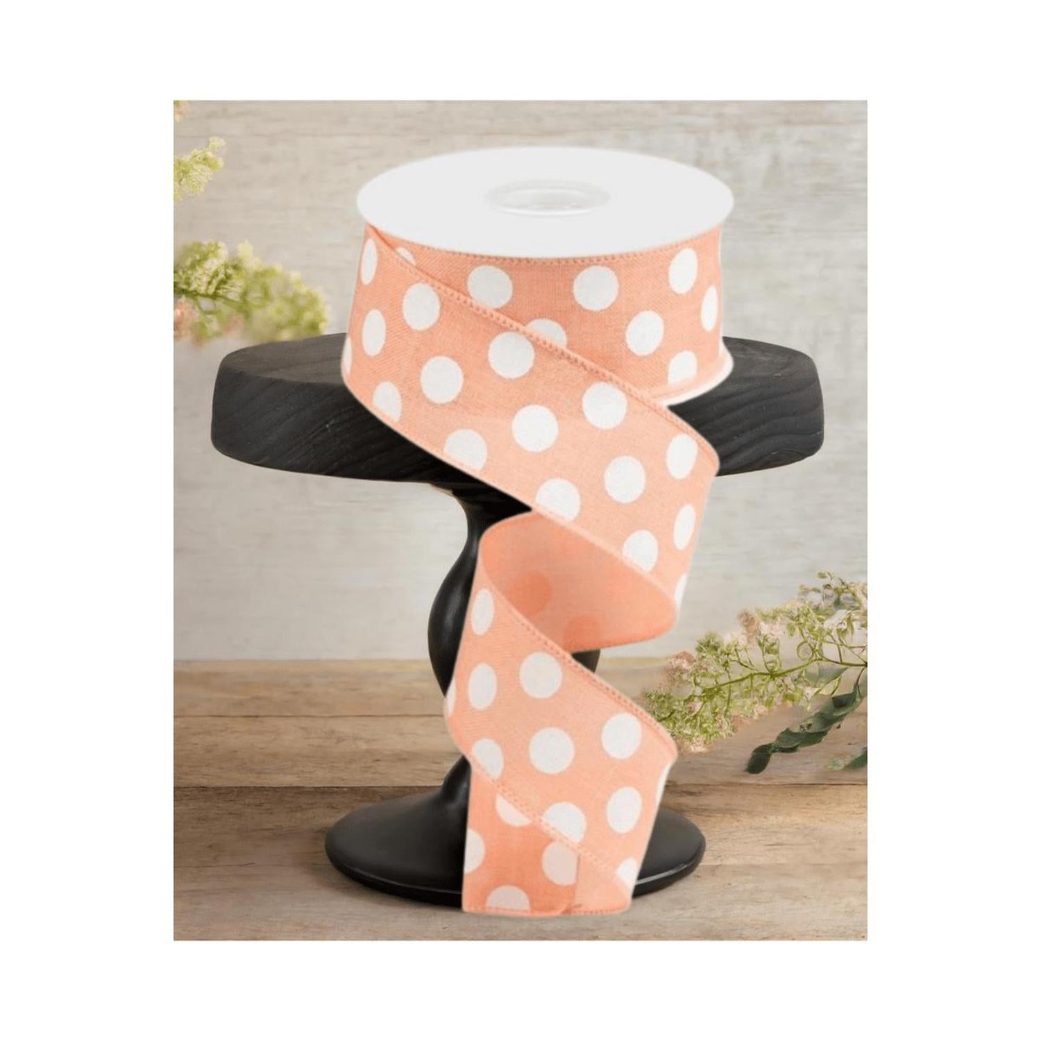 1.5" Medium Polka Dots: Peach & White (10 Yards)