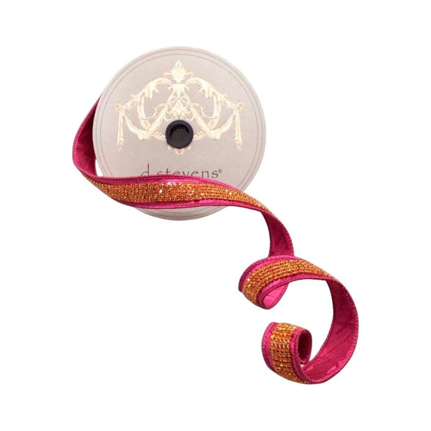 1" Metallic Dupion Duchess Jewel Ribbon: Hot Pink/Orange (5 Yards)