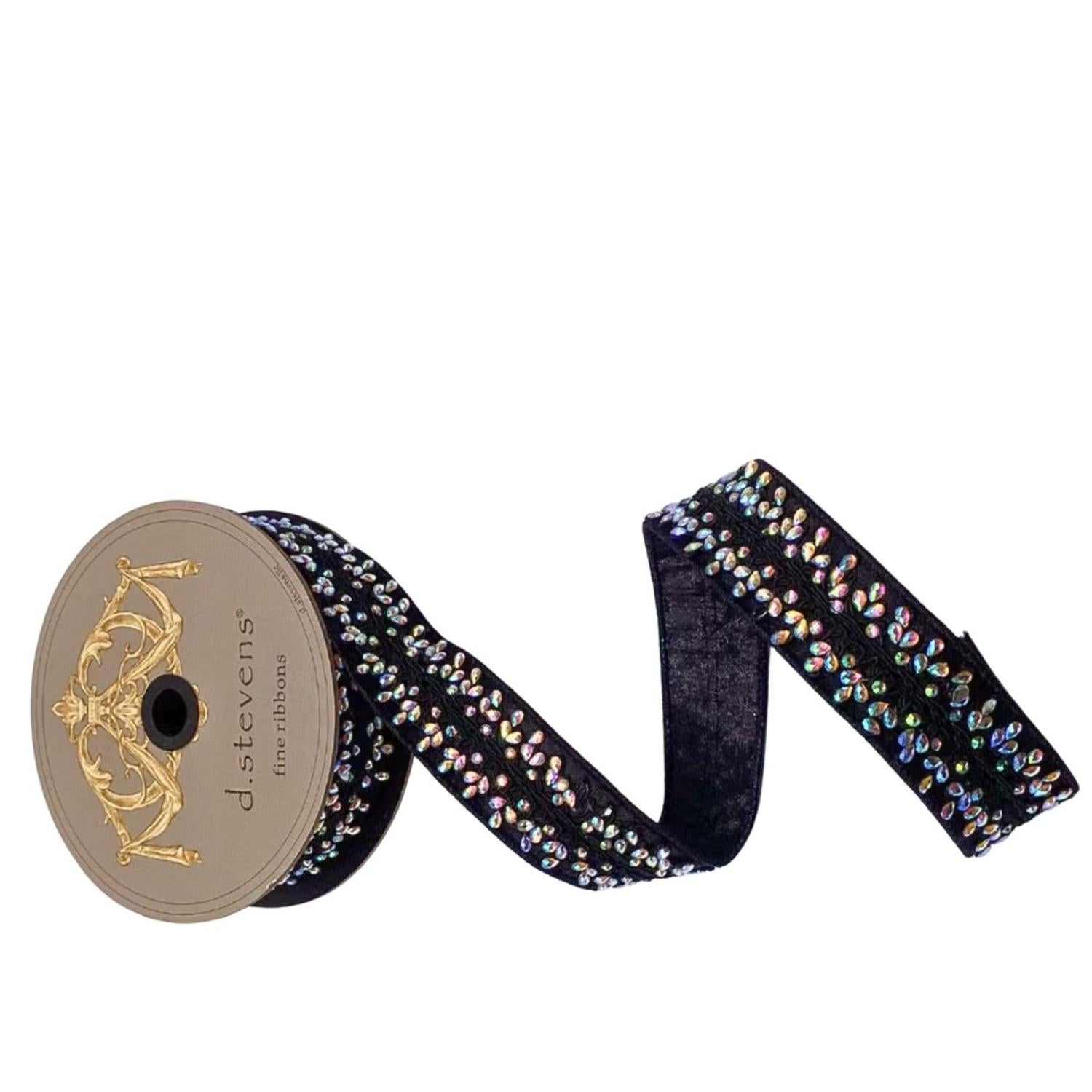 1.5" Metallic Dupion Iris Jewel Ribbon: Black (5 Yards)