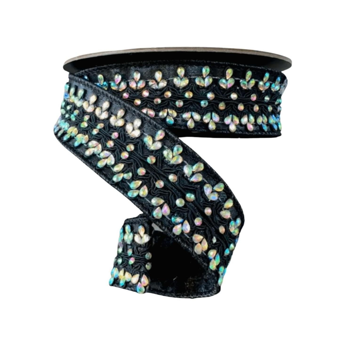 1.5" Metallic Dupion Iris Jewel Ribbon: Black (5 Yards)