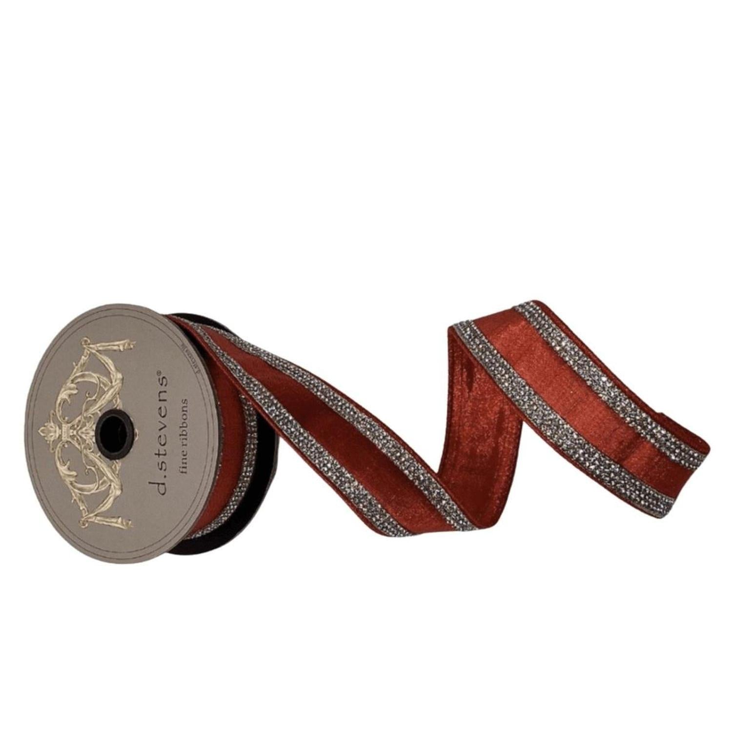 1.5" Metallic Dupion Jewel Stripe Ribbon: Red (5 Yards)