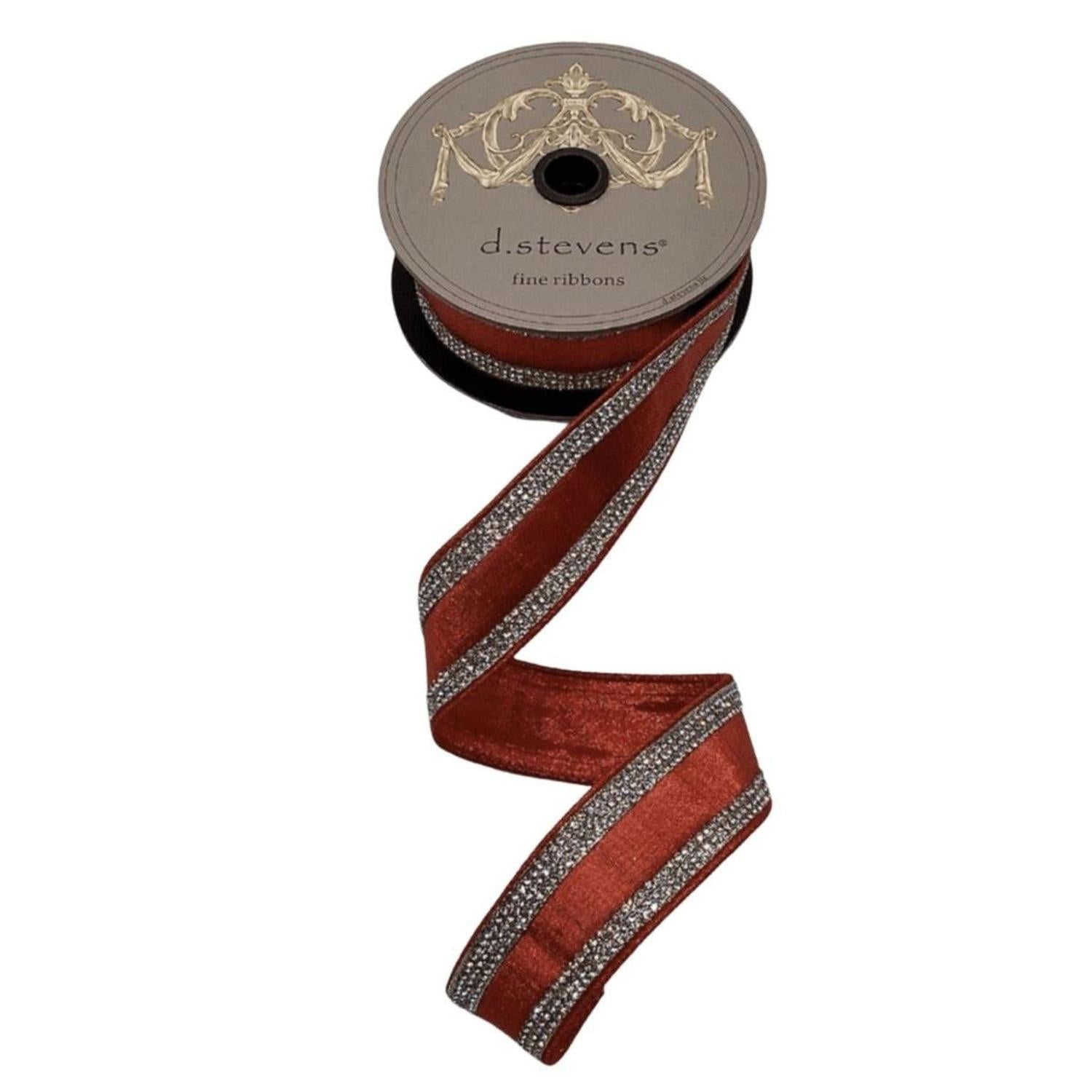 1.5" Metallic Dupion Jewel Stripe Ribbon: Red (5 Yards)