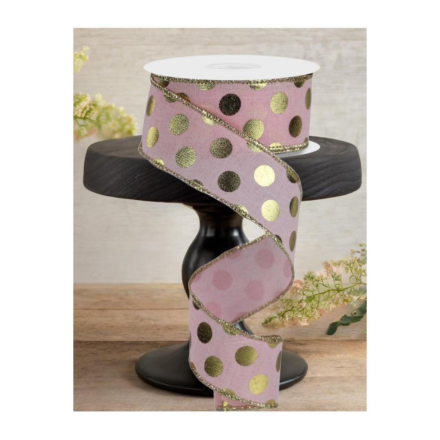 Shop For 1.5" Metallic Polka Dots Ribbon: Pale Pink (10 Yards)