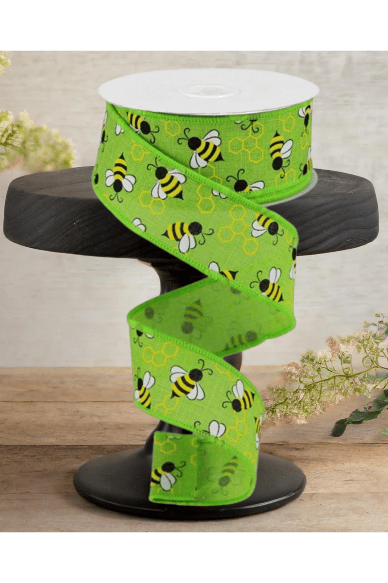 Shop For 1.5" Mini Bumblebees on Royal Ribbon: Lime Green (10 Yards)