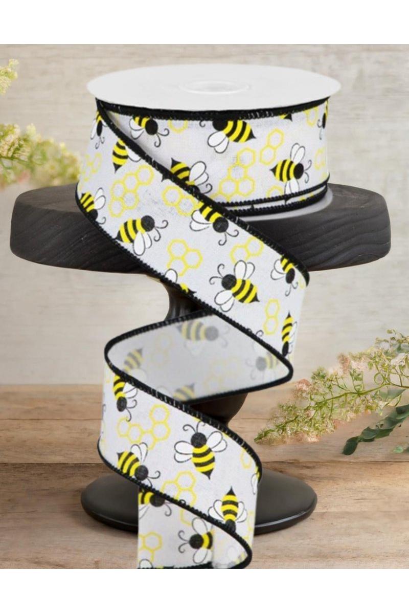 Shop For 1.5" Mini Bumblebees on Royal Ribbon: White (10 Yards)