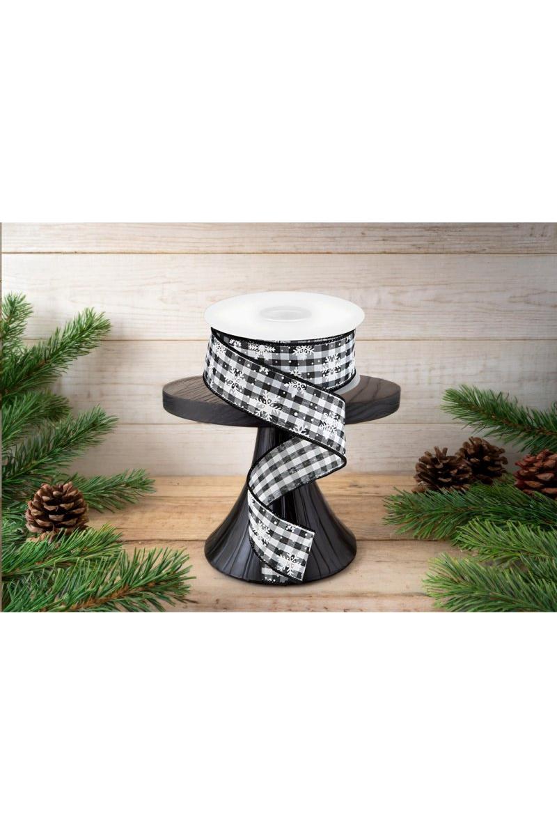 Shop For 1.5" Mini Snowflake on Gingham Ribbon: Black (10 Yards)