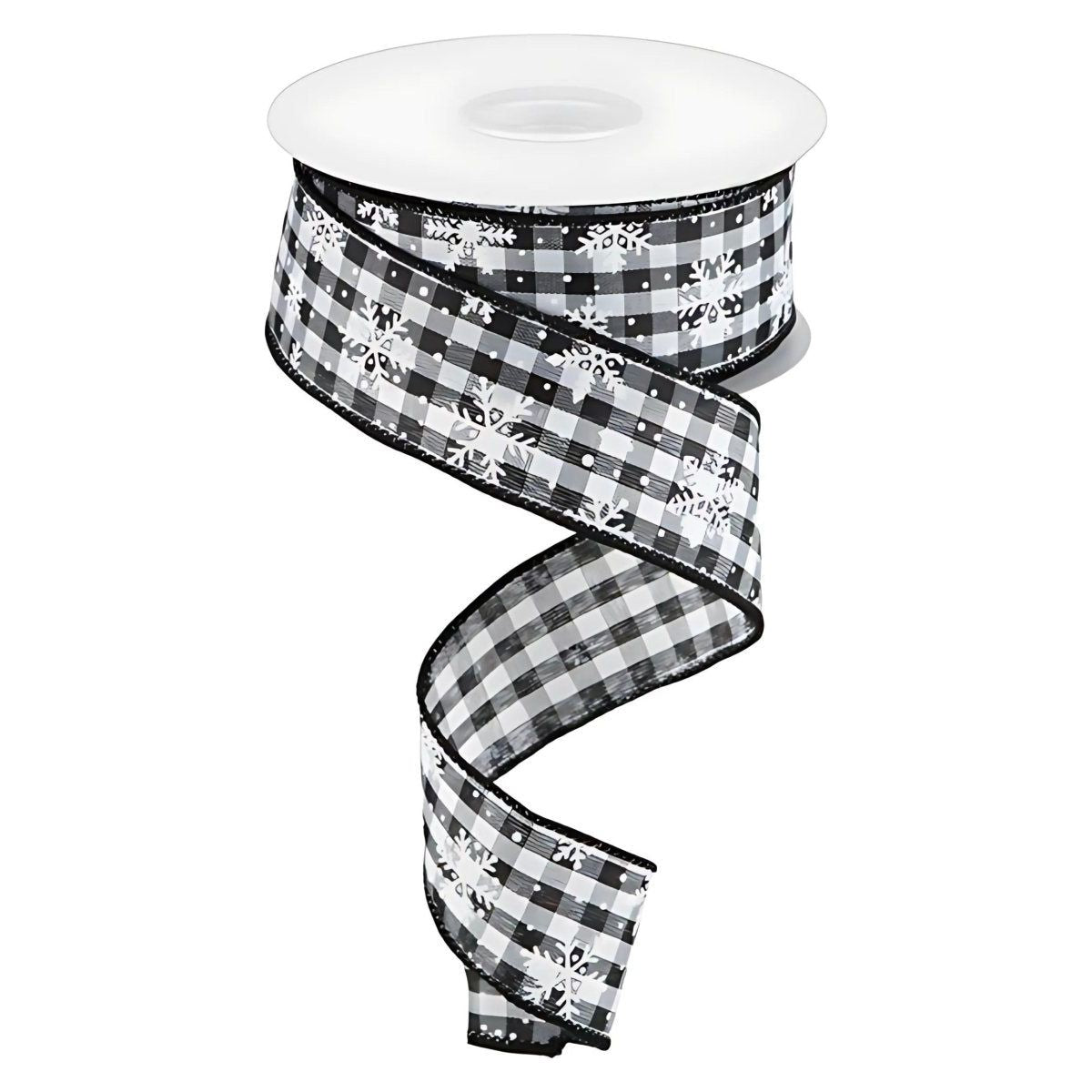 Shop For 1.5" Mini Snowflake on Gingham Ribbon: Black (10 Yards)