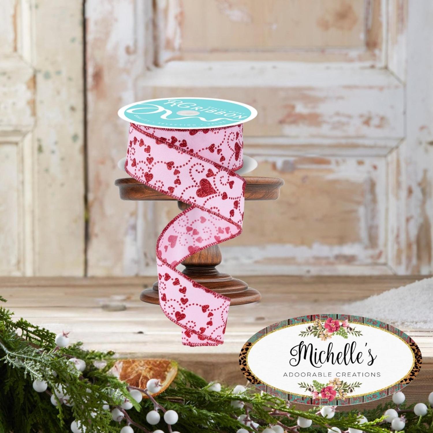 1.5" Mini Swirl Heart Ribbon: Pink/Red (10 Yard)