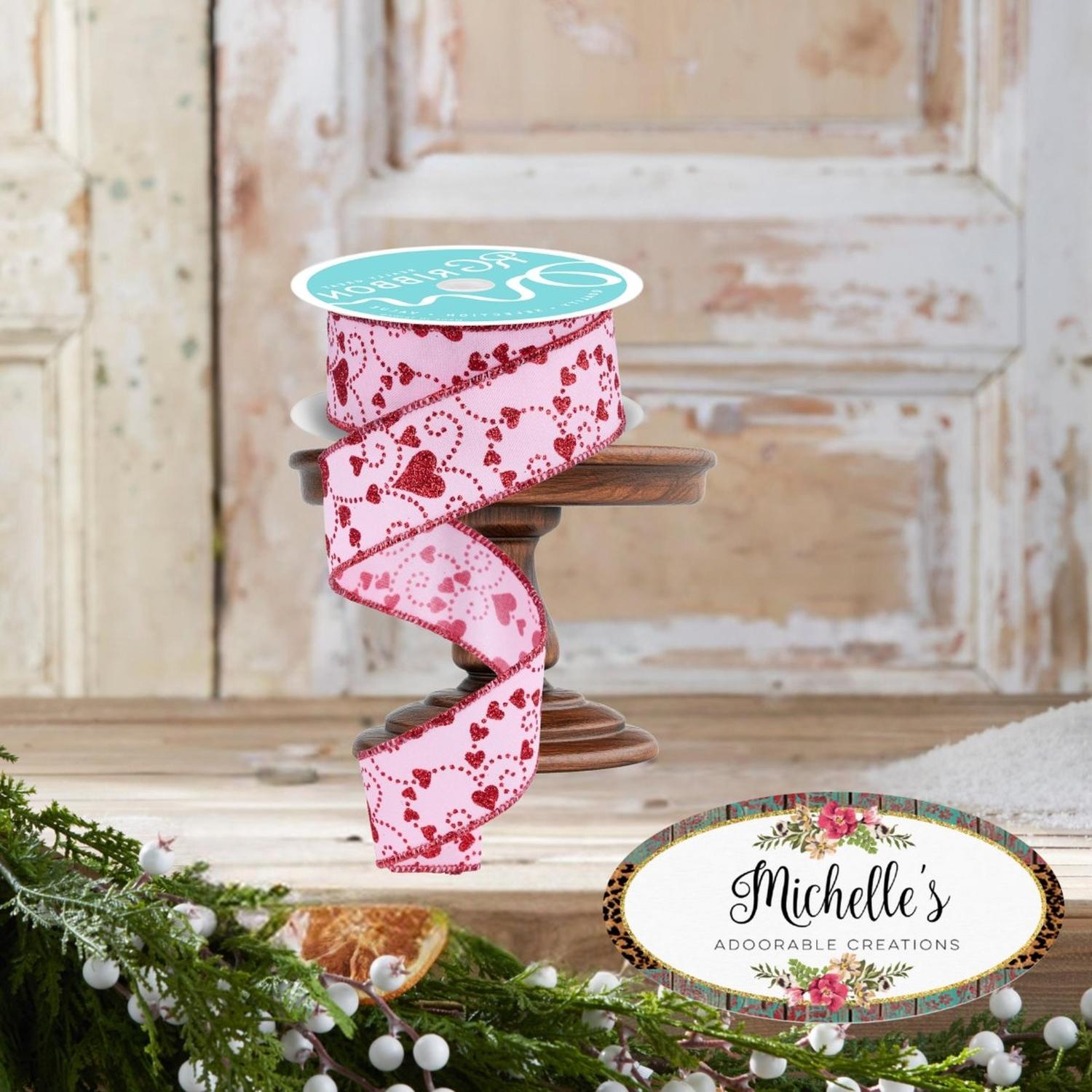 1.5" Mini Swirl Heart Ribbon: Pink/Red (10 Yard)