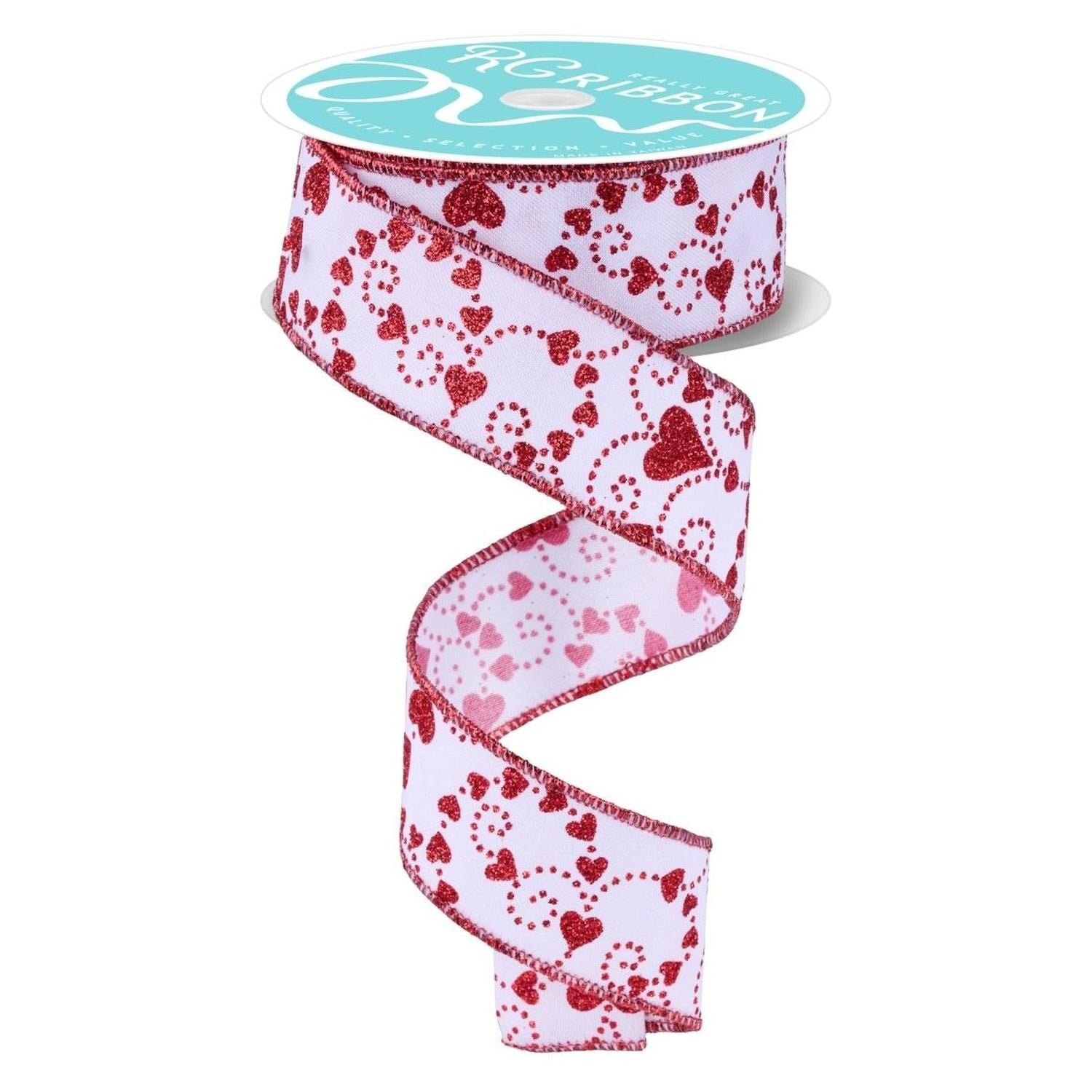 Shop For 1.5" Mini Swirl Heart Ribbon: White/Red (10 Yard)