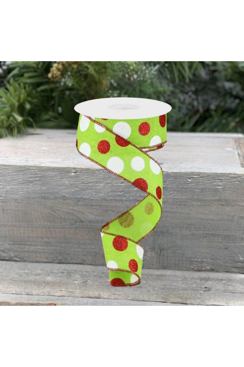 Shop For 1.5" Multi Glitter Dots Ribbon: Lime Green, Red, White (10 Yards)