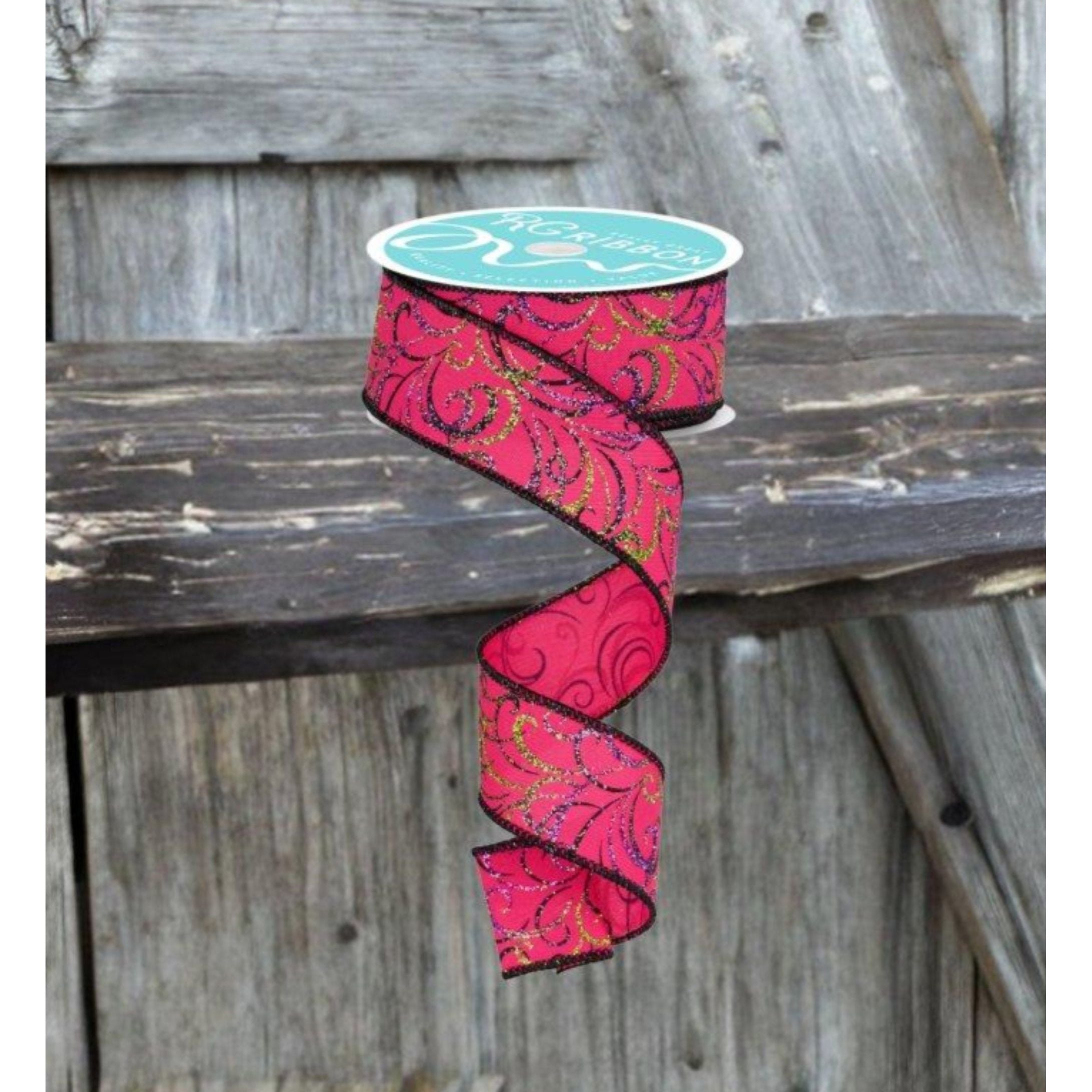 Shop For 1.5" Multi Swirls Glitter Ribbon: Hot Pink/Lime/Black (10 Yard)
