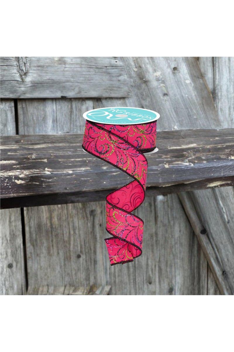 Shop For 1.5" Multi Swirls Glitter Ribbon: Hot Pink/Lime/Black (10 Yard)