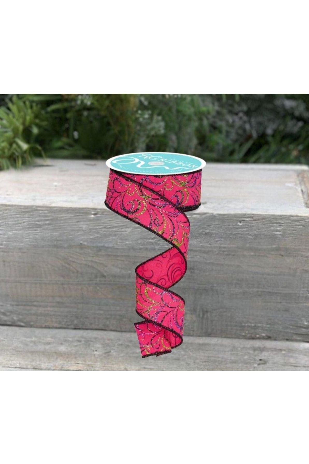 Shop For 1.5" Multi Swirls Glitter Ribbon: Hot Pink/Lime/Black (10 Yard)