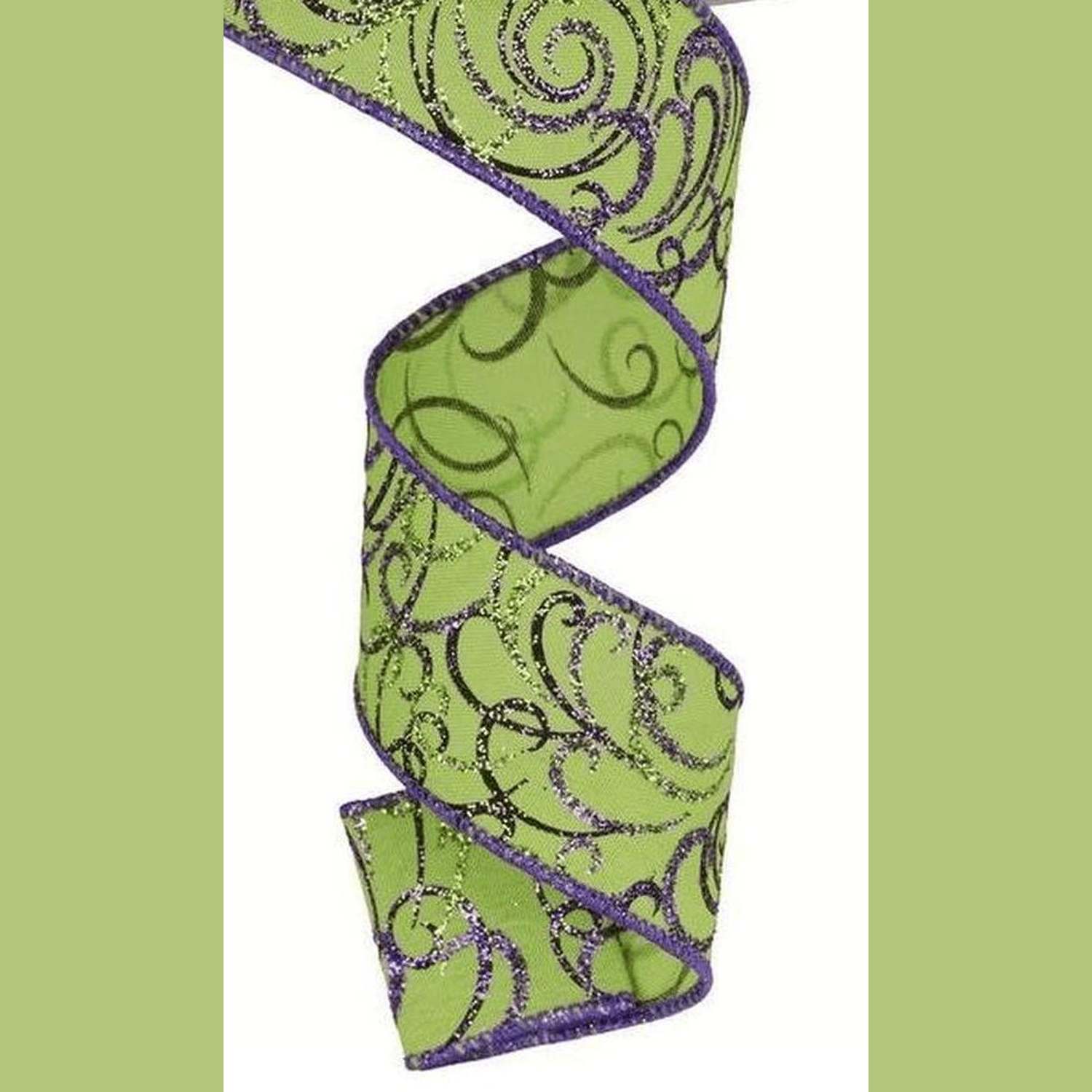Shop For 1.5" Multi Swirls Glitter Ribbon: Lime Green/Purple (10 Yard)