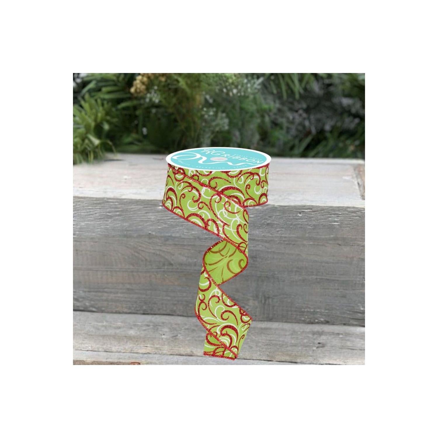 Shop For 1.5" Multi Swirls Glitter Ribbon: Lime Green/Red (10 Yard)