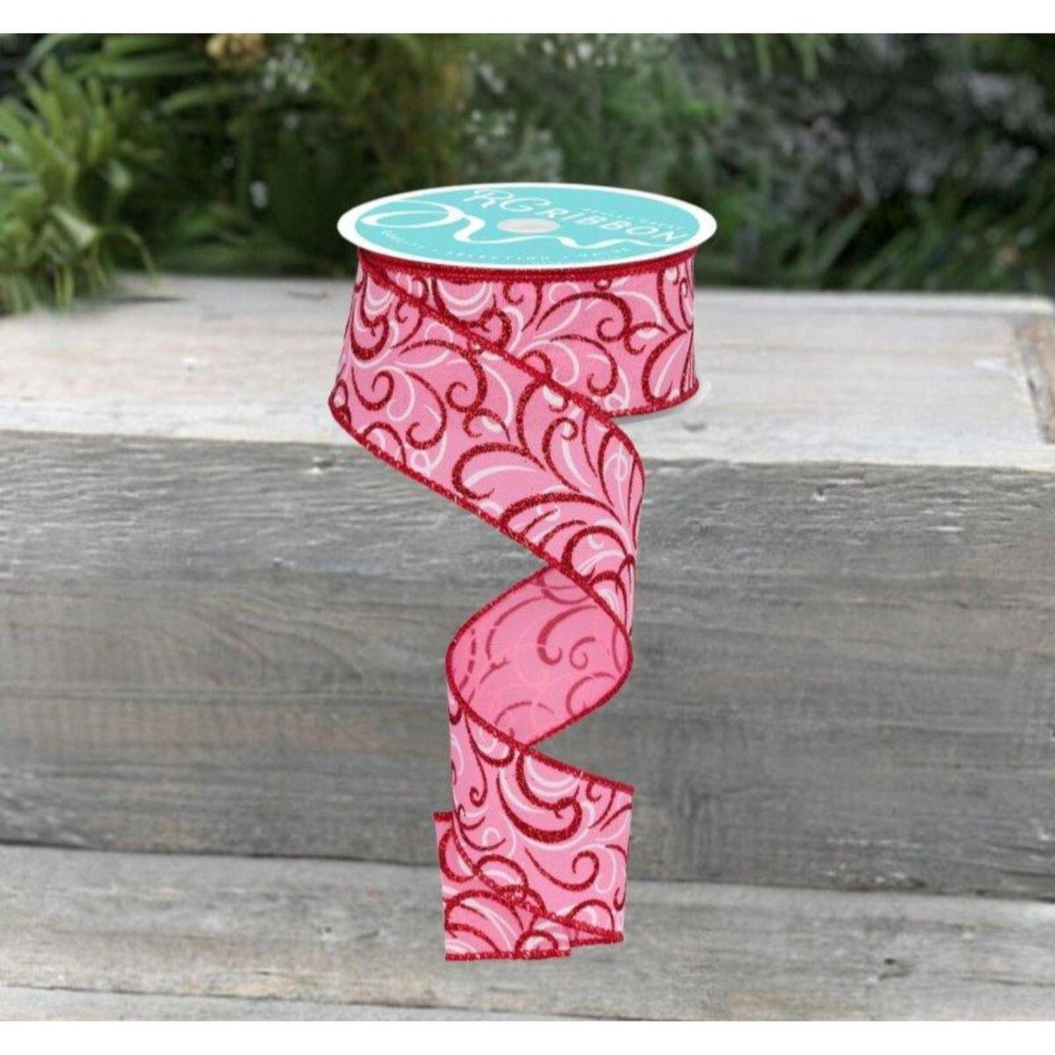 1.5" Multi Swirls Glitter Ribbon: Pink/Red (10 Yard)