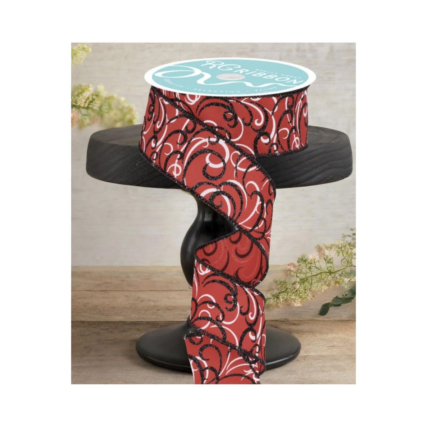 Shop For 1.5" Multi Swirls Glitter Ribbon: Red/Black (10 Yard)