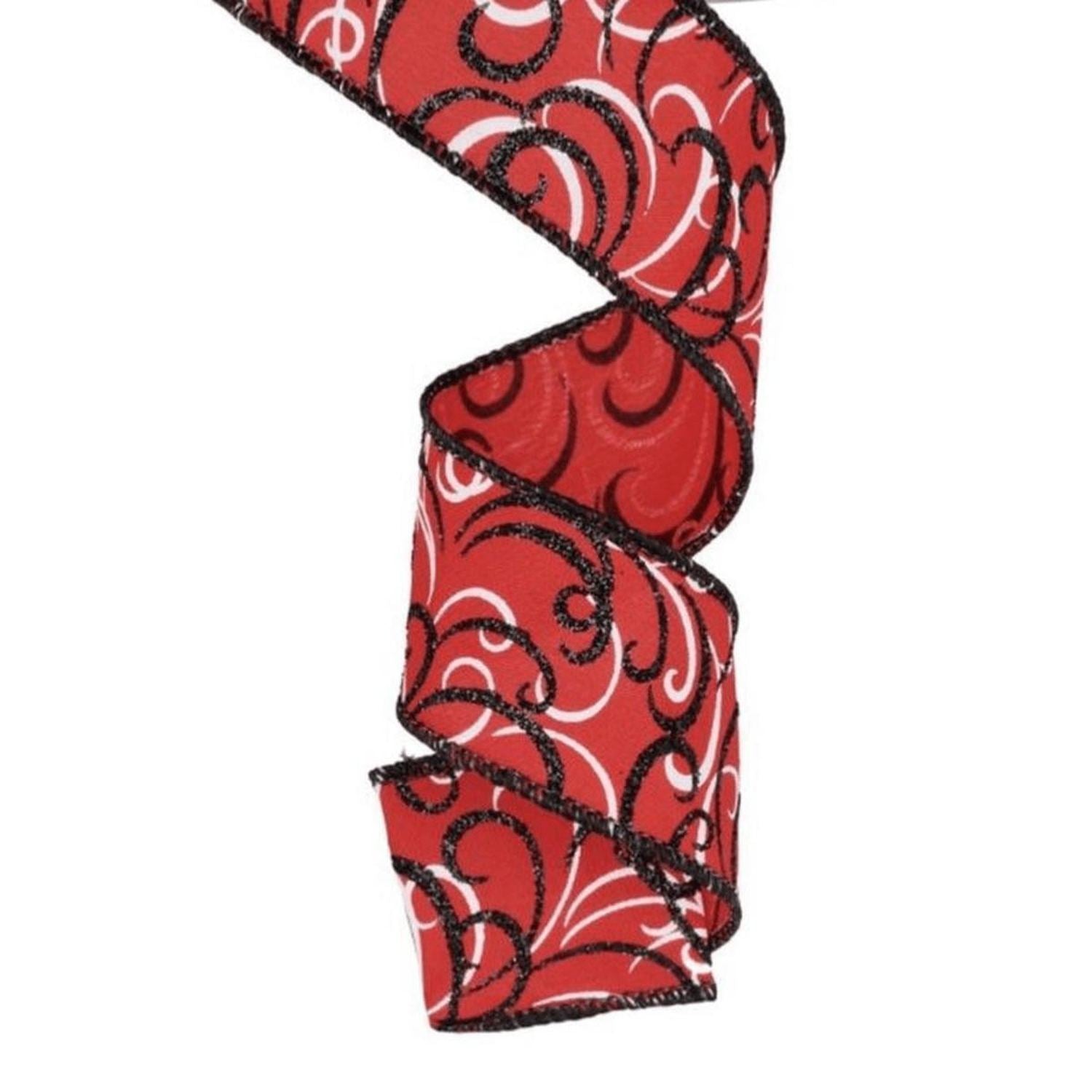 Shop For 1.5" Multi Swirls Glitter Ribbon: Red/Black (10 Yard)