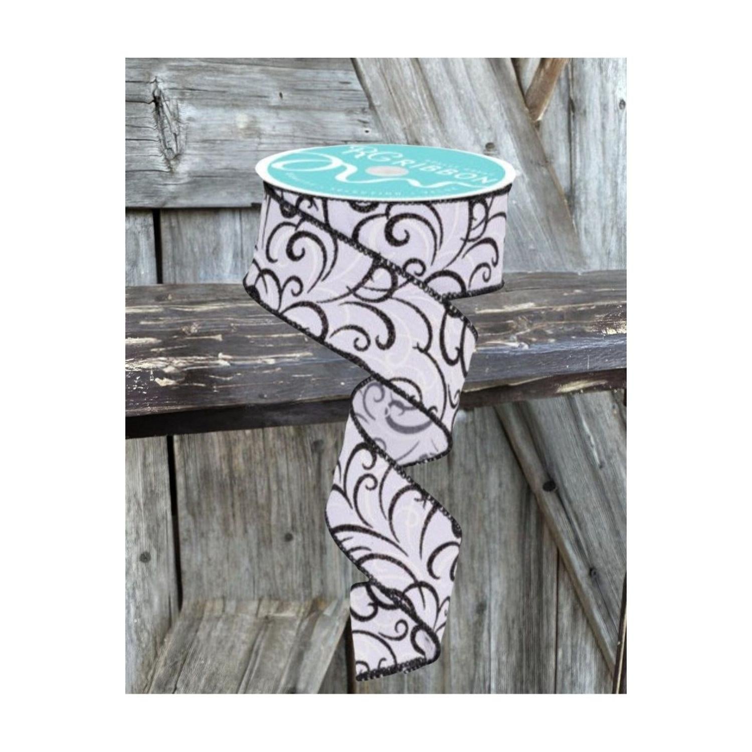 1.5" Multi Swirls Glitter Ribbon: White/Black (10 Yard)