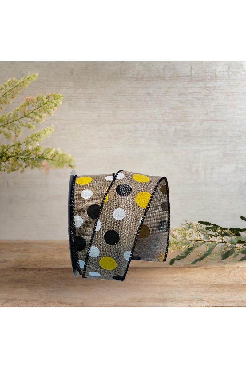 Shop For 1.5" Natural Canvas Ribbon: Black, Yellow, White Dots (10 Yards)