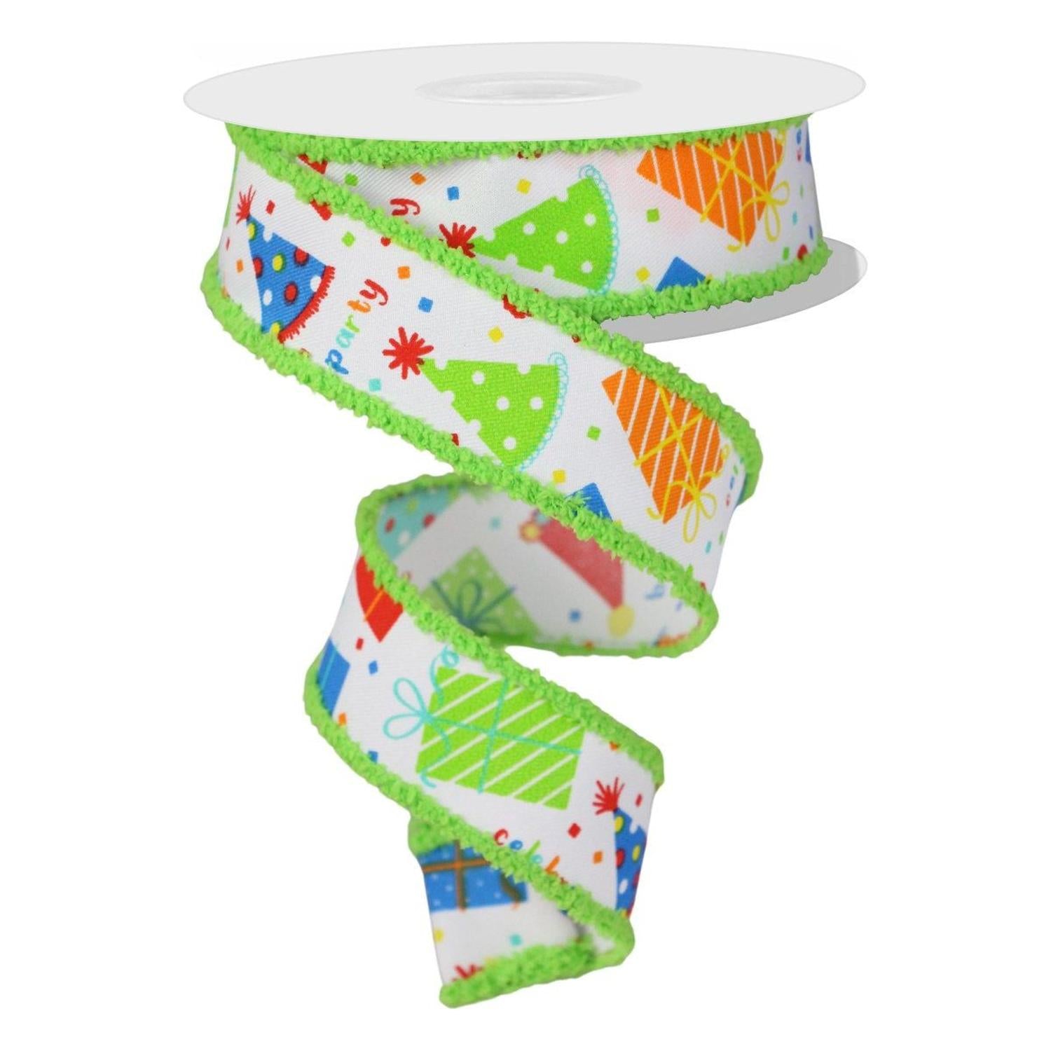 1.5" Party Hats and Gifts Ribbon: Primary Colors