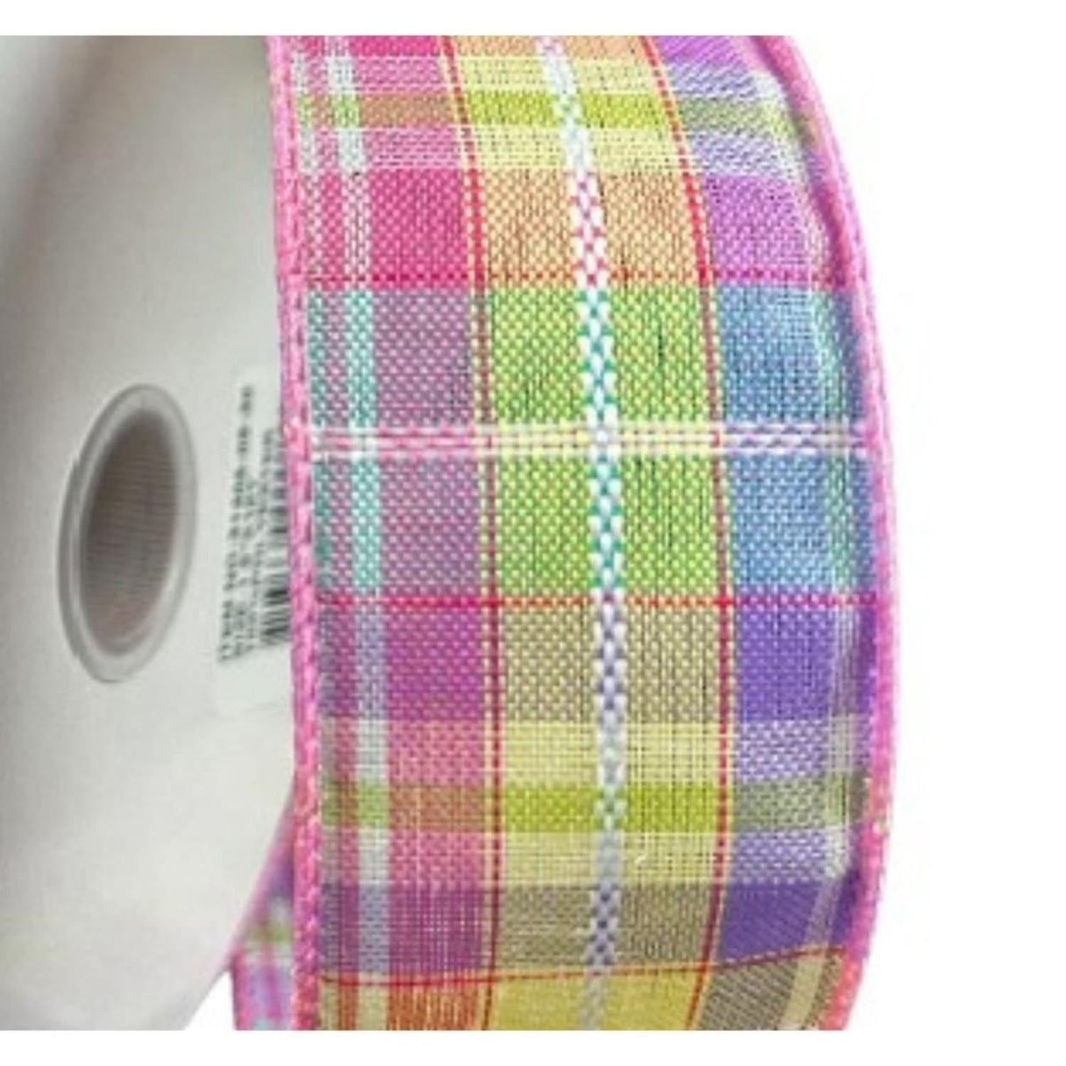 1.5" Pastel Plaid Kennedy Ribbon: Pink (10 Yards)