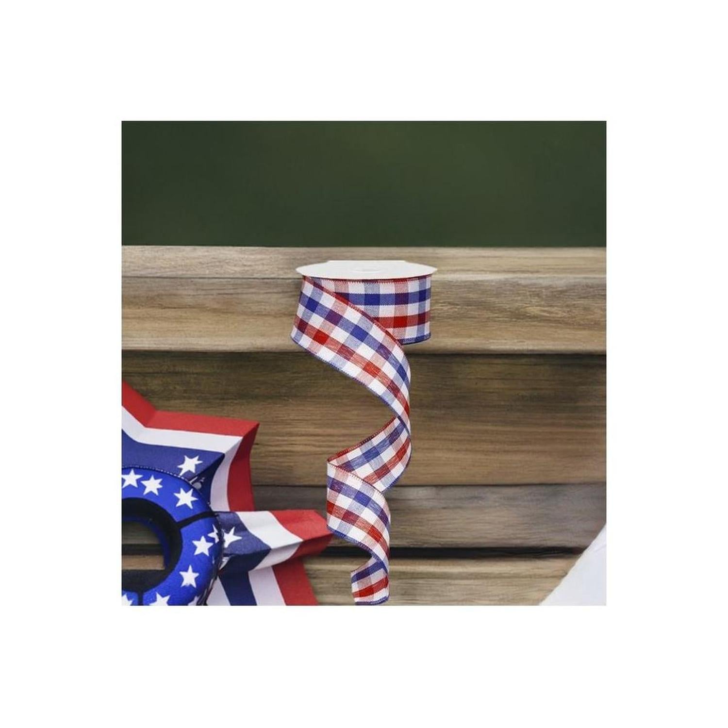 Shop For 1.5" Patriotic Gingham Plaid Ribbon: Red, White & Blue (10 Yards) at Michelle's aDOORable Creations