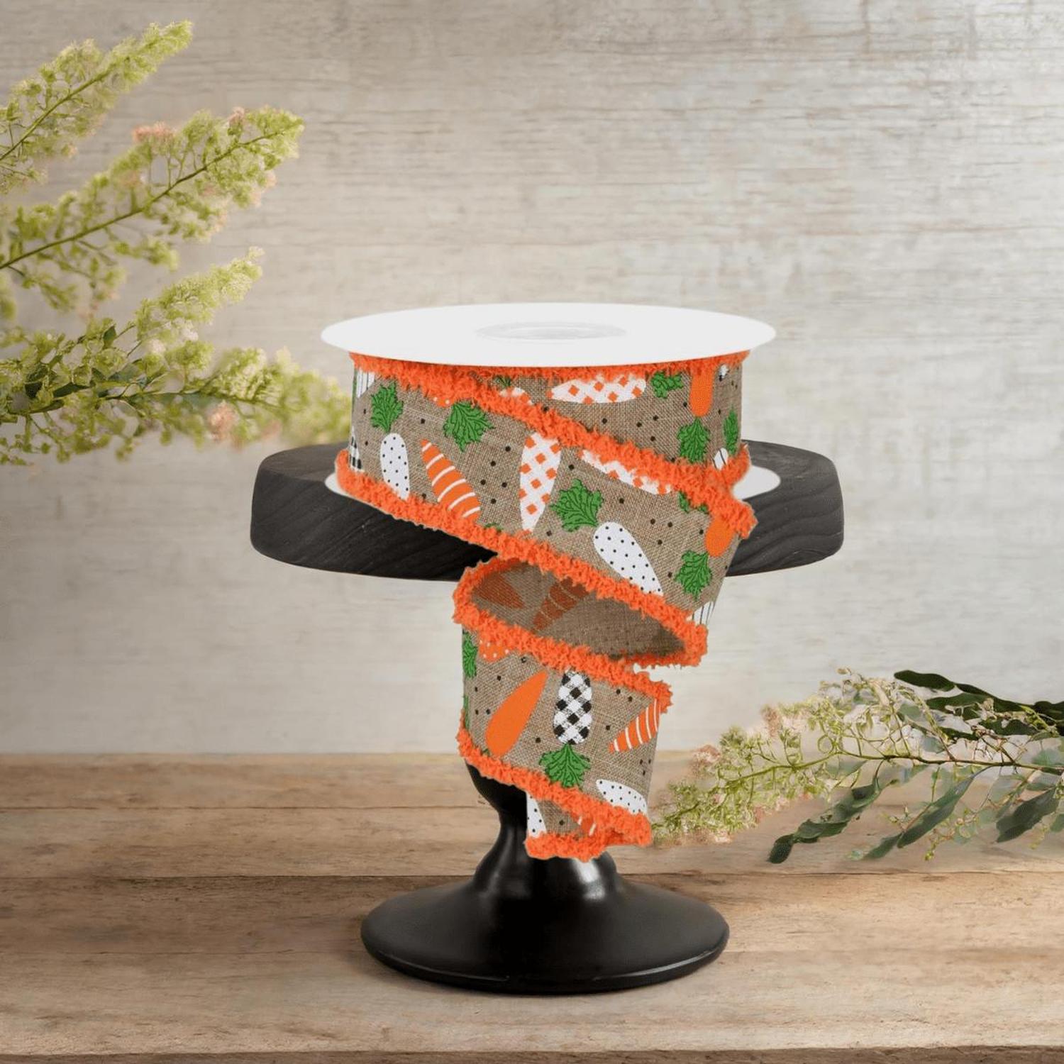1.5" Pattern Carrots Drift Edge Ribbon: Light Beige (10 Yards)