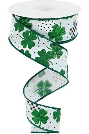 Shop For 1.5" Pattern Shamrock Ribbon: White (10 Yards) at Michelle's aDOORable Creations