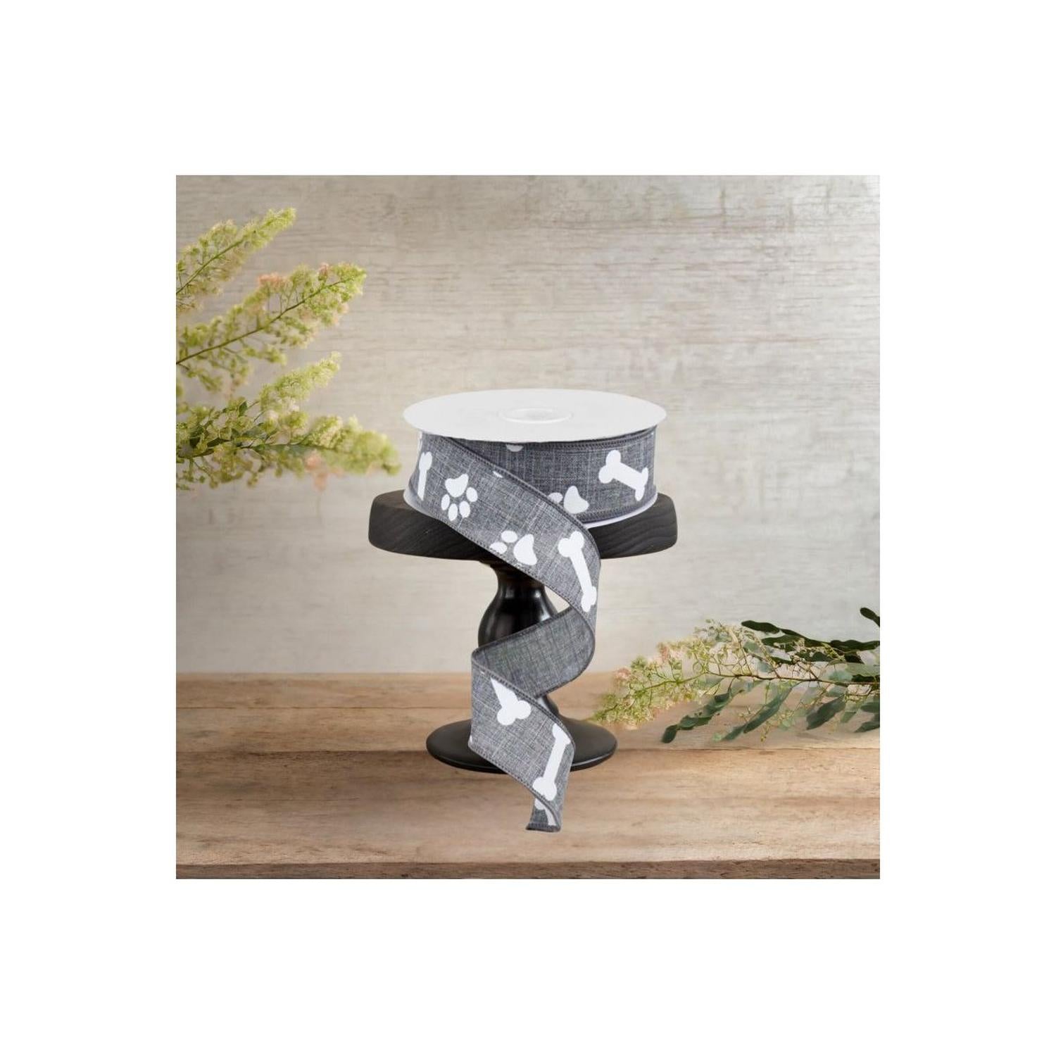 1.5" Paw Print Royal Ribbon: Grey (10 Yards)