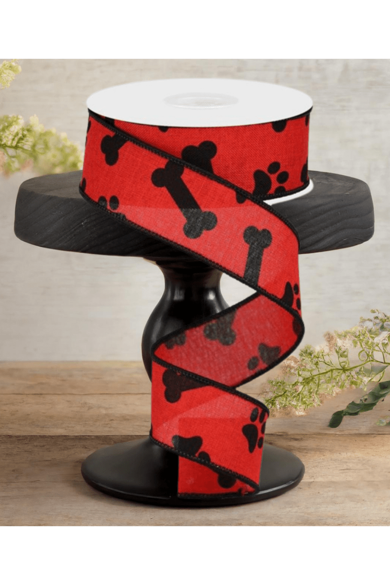 Shop For 1.5" Paw Print Royal Ribbon: Red & Black (10 Yards)