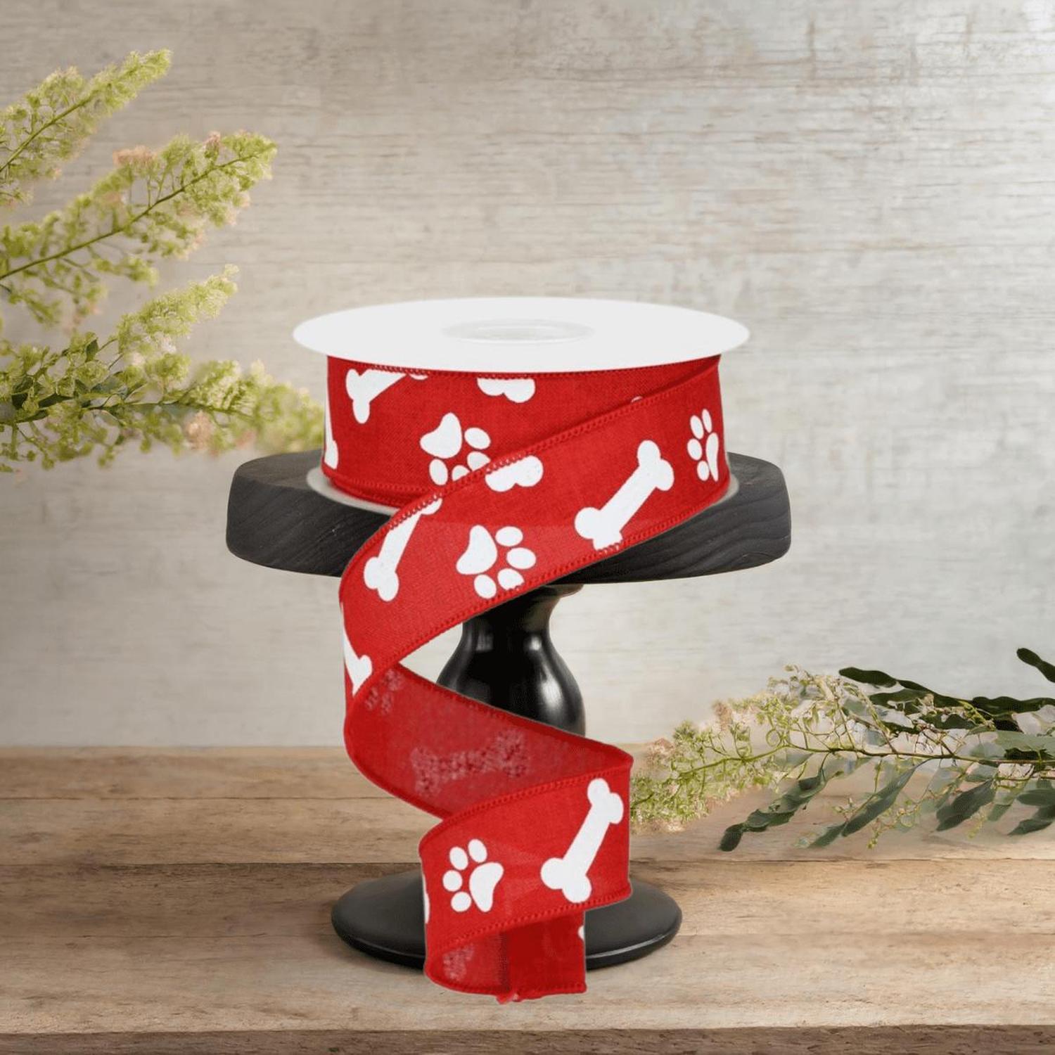 Shop For 1.5" Paw Print Royal Ribbon: Red & White (10 Yards)