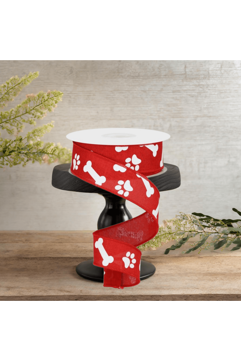 Shop For 1.5" Paw Print Royal Ribbon: Red & White (10 Yards)
