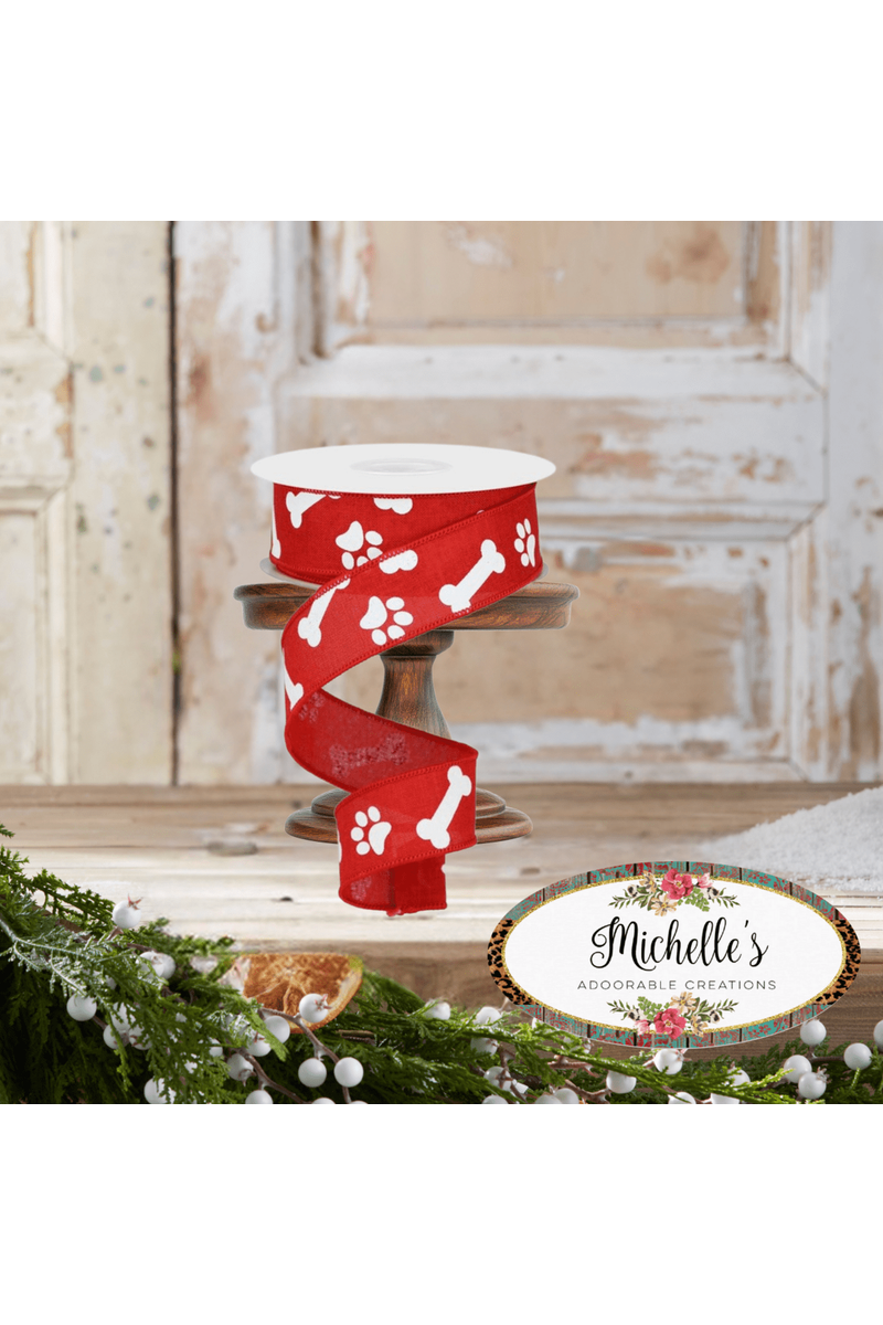 Shop For 1.5" Paw Print Royal Ribbon: Red & White (10 Yards)