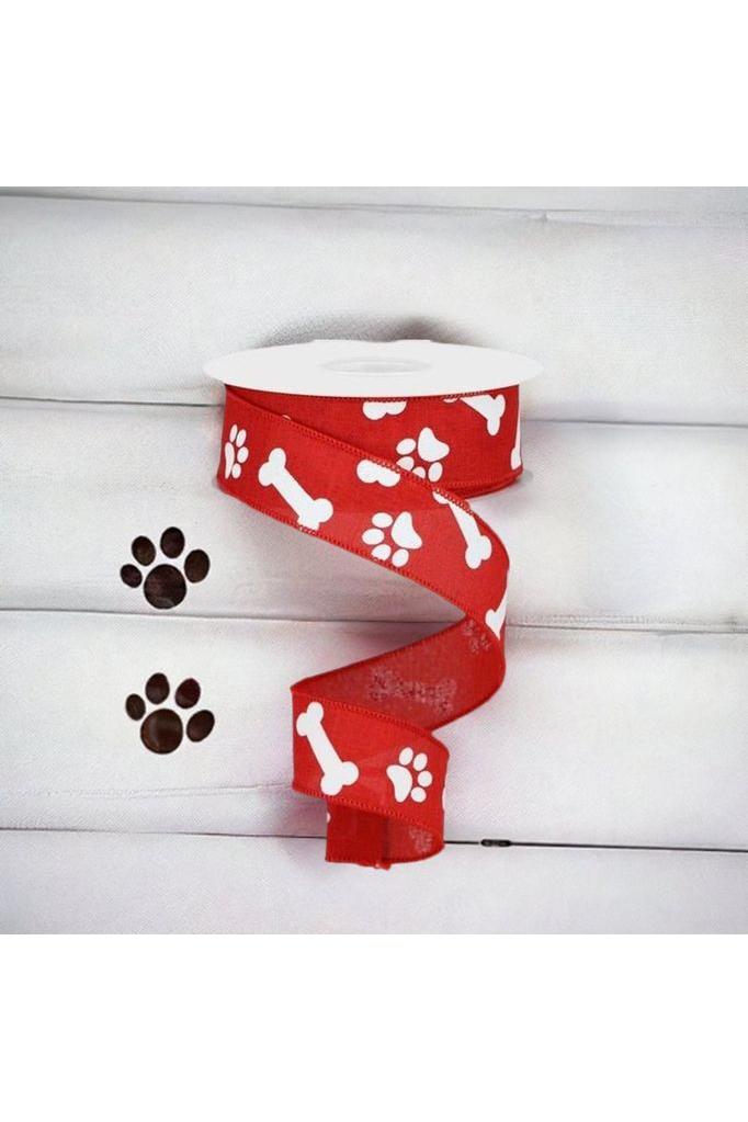 Shop For 1.5" Paw Print Royal Ribbon: Red & White (10 Yards) at Michelle's aDOORable Creations