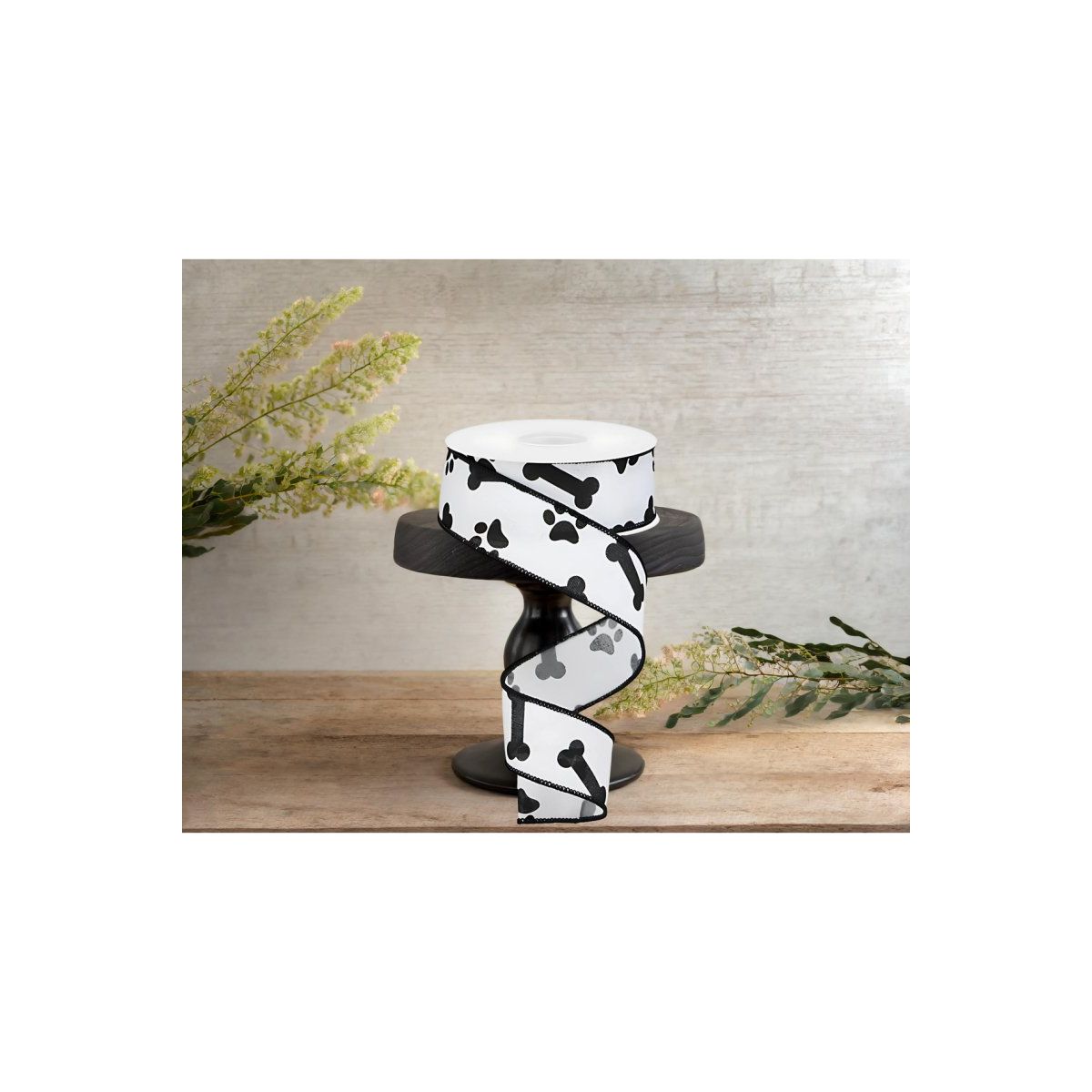 Shop For 1.5" Paw Print Royal Ribbon: White & Black (10 Yards)