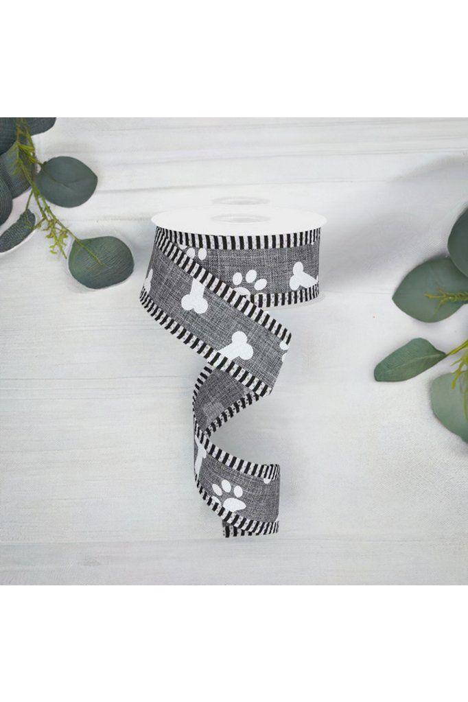 Shop For 1.5" Paw Print Thin Stripes Ribbon: Grey (10 Yards) at Michelle's aDOORable Creations