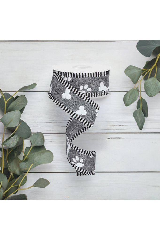 Shop For 1.5" Paw Print Thin Stripes Ribbon: Grey (10 Yards) at Michelle's aDOORable Creations